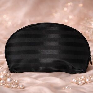 Elegant Black Damask Fabric Cosmetic Bag - Zipper Closure Satin Feel Makeup Bag